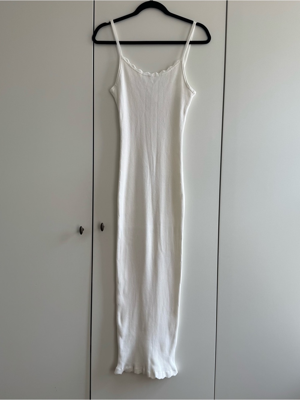 Posse White Ribbed Maxi Slip Dress with Scalloped Trim
